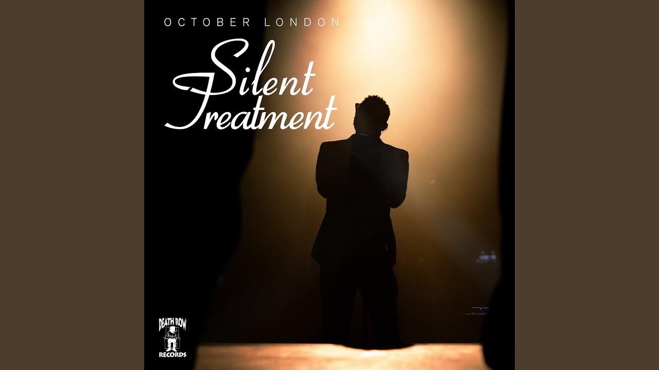 Poster for ‘Silent Treatment’ by October London featuring a silhouette of a man on stage under a warm spotlight; Death Row Records logo bottom left.