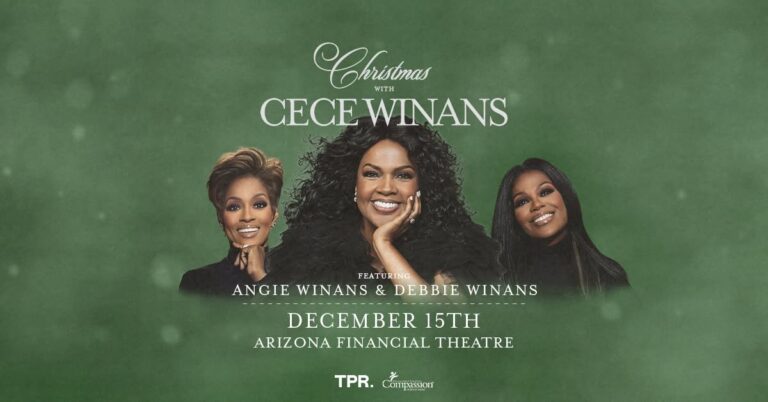 Event poster for 'Christmas with CeCe Winans' featuring Angie Winans & Debbie Winans, December 15 at Arizona Financial Theatre.